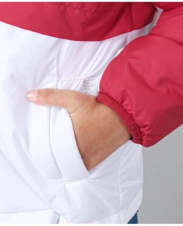 Babyhug Full Sleeve Hoodie Colorblock with HD Print - Red White