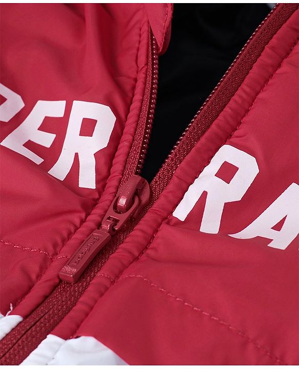 Babyhug Full Sleeve Hoodie Colorblock with HD Print - Red White