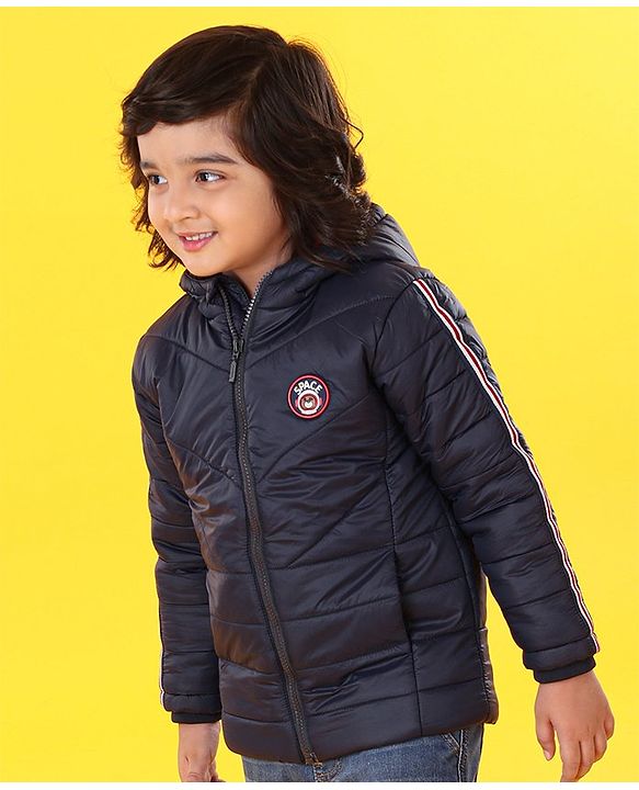 Babyhug Full Sleeves Striped Padded Jacket - Navy Blue
