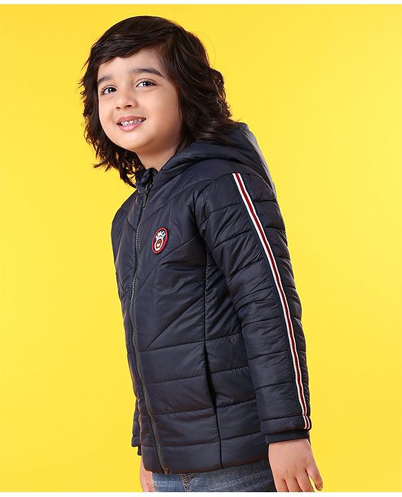 Babyhug Full Sleeves Striped Padded Jacket - Navy Blue