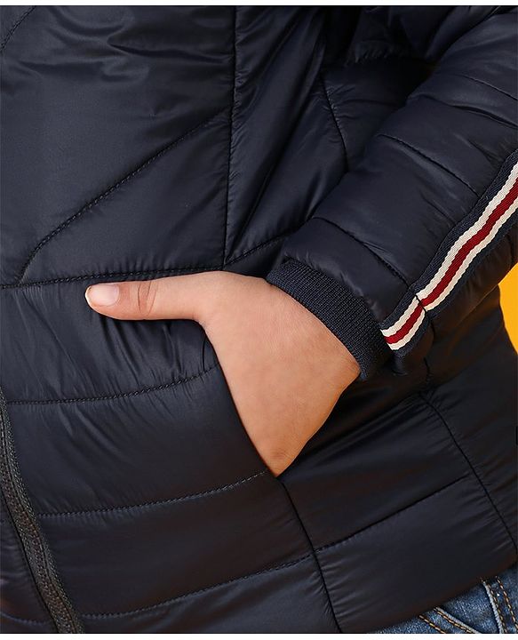 Babyhug Full Sleeves Striped Padded Jacket - Navy Blue