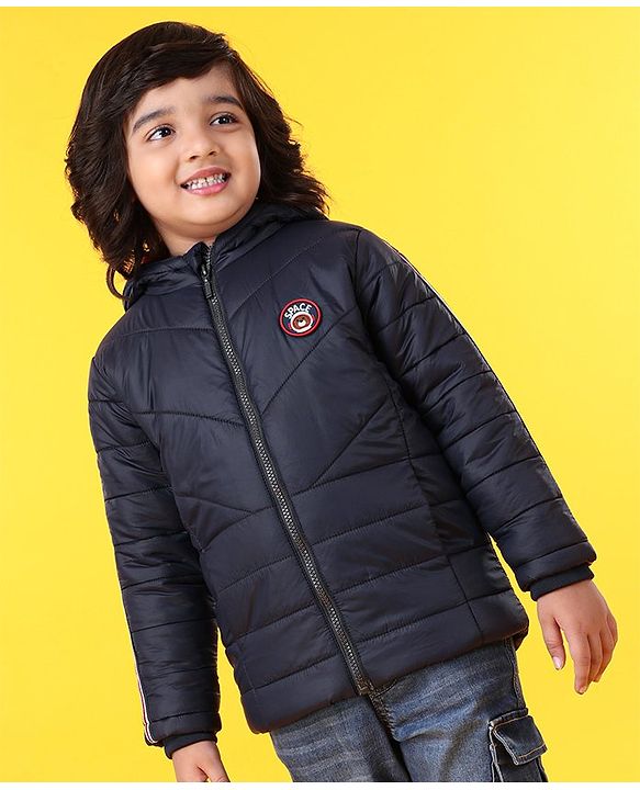 Babyhug Full Sleeves Striped Padded Jacket - Navy Blue