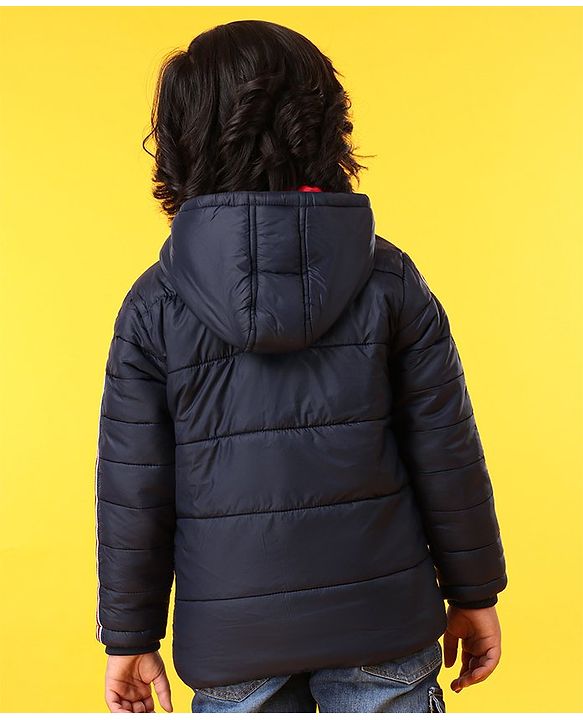 Babyhug Full Sleeves Striped Padded Jacket - Navy Blue