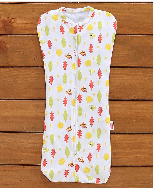 Babyhug Cotton Zipper Swaddle Racoon Print Pack of 2 - Red White