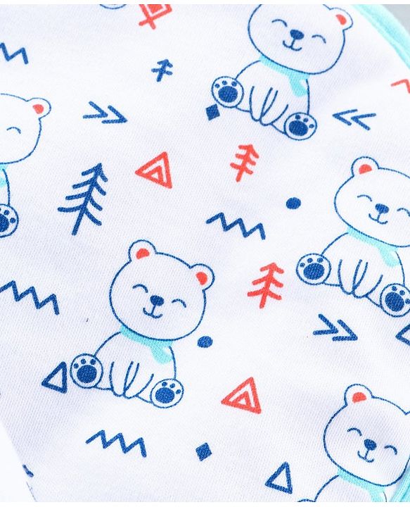 Babyhug Cotton Burp Cloths Bear Print Set of 2 - Navy Blue & White
