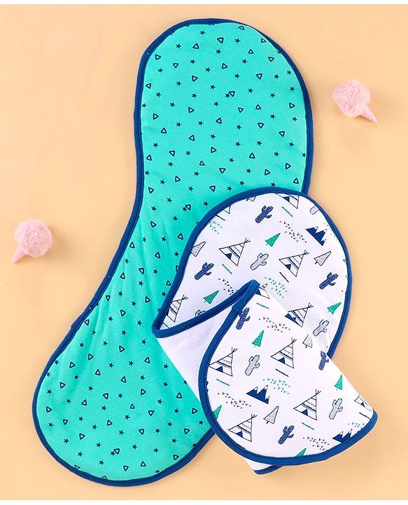 Babyhug Cotton Burp Cloths Desert Print Set of 2 - Sea Green White