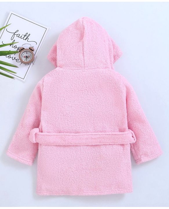 Babyhug Full Sleeves Crown Bathrobe - Pink