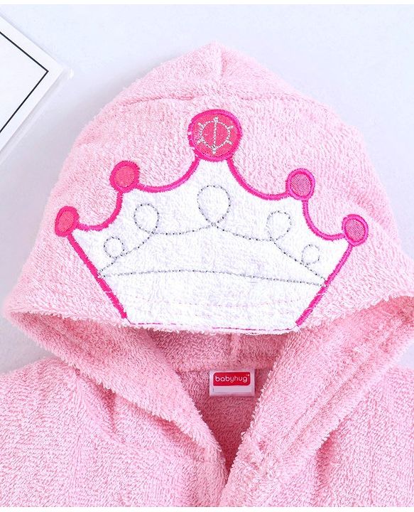Babyhug Full Sleeves Crown Bathrobe - Pink