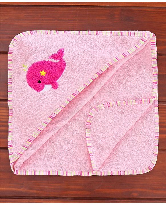 Babyhug Hooded Towel Whale Print - Pink