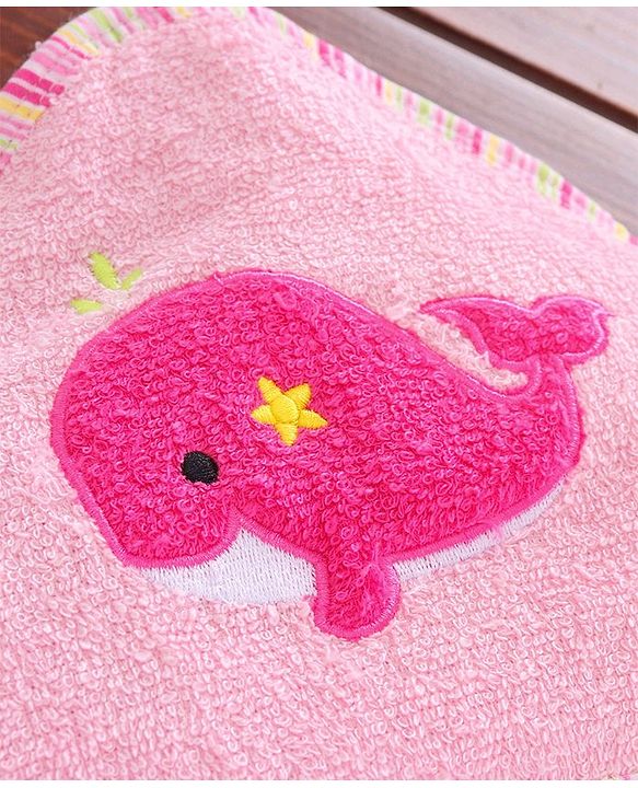 Babyhug Hooded Towel Whale Print - Pink