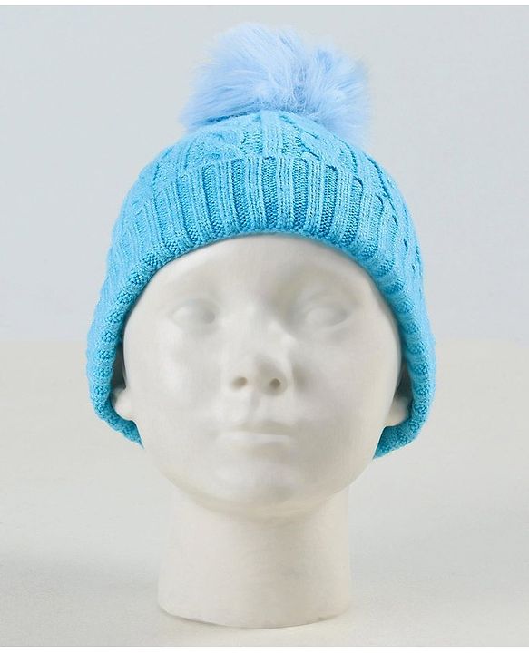 Babyhug Woollen Cap with Muffler & Mittens Blue - Diameter 9 cm