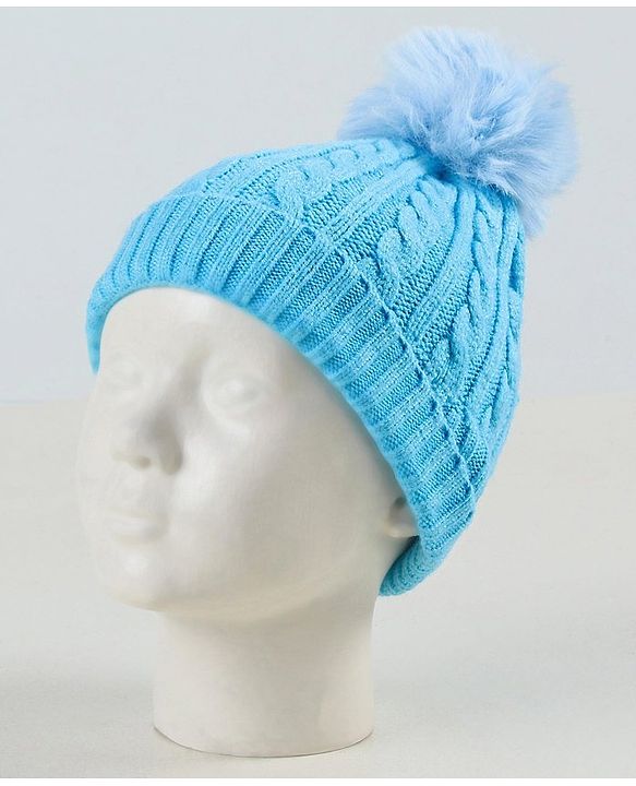 Babyhug Woollen Cap with Muffler & Mittens Blue - Diameter 9 cm