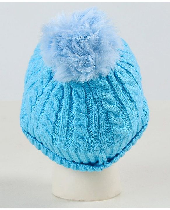 Babyhug Woollen Cap with Muffler & Mittens Blue - Diameter 9 cm