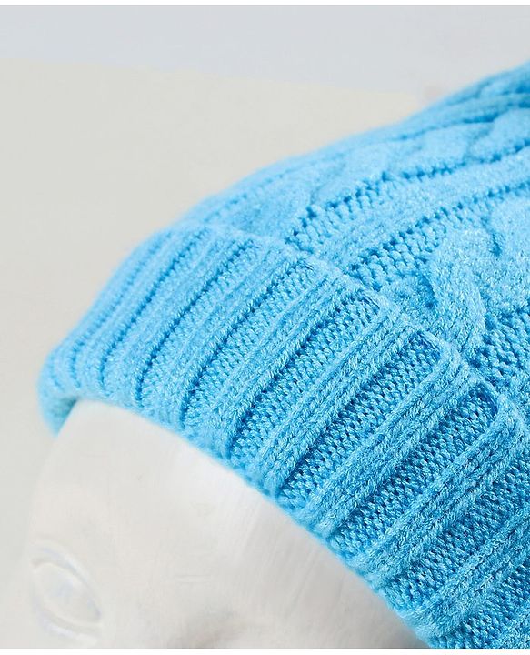 Babyhug Woollen Cap with Muffler & Mittens Blue - Diameter 9 cm