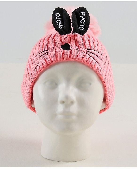 Babyhug Woollen Cap with Scarf Peach - Diameter 11 cm