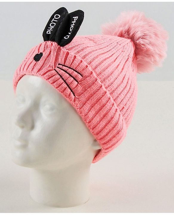 Babyhug Woollen Cap with Scarf Peach - Diameter 11 cm