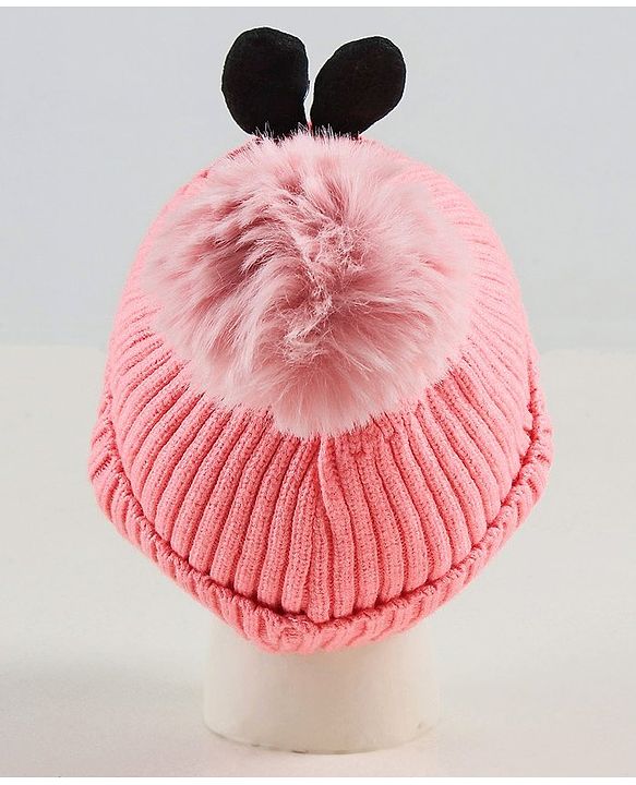 Babyhug Woollen Cap with Scarf Peach - Diameter 11 cm