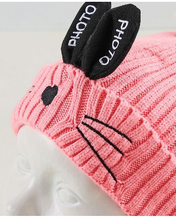 Babyhug Woollen Cap with Scarf Peach - Diameter 11 cm