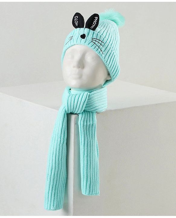 Babyhug Woollen Cap with Scarf Green - Diameter 11 cm