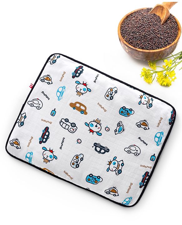 Babyhug Cotton Head Shaping 1 Kg Mustard Seeds/Rai Pillow Car Print - Navy Blue
