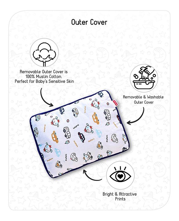 Babyhug Cotton Head Shaping 1 Kg Mustard Seeds/Rai Pillow Car Print - Navy Blue