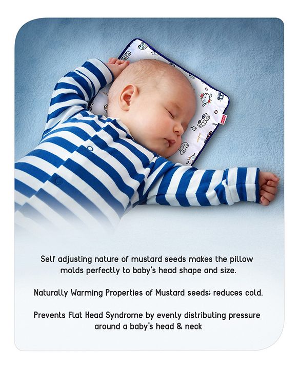 Babyhug Cotton Head Shaping 1 Kg Mustard Seeds/Rai Pillow Car Print - Navy Blue
