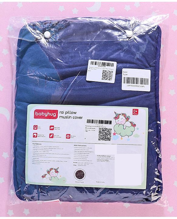 Babyhug Cotton Head Shaping 1 Kg Mustard Seeds/Rai Pillow Car Print - Navy Blue