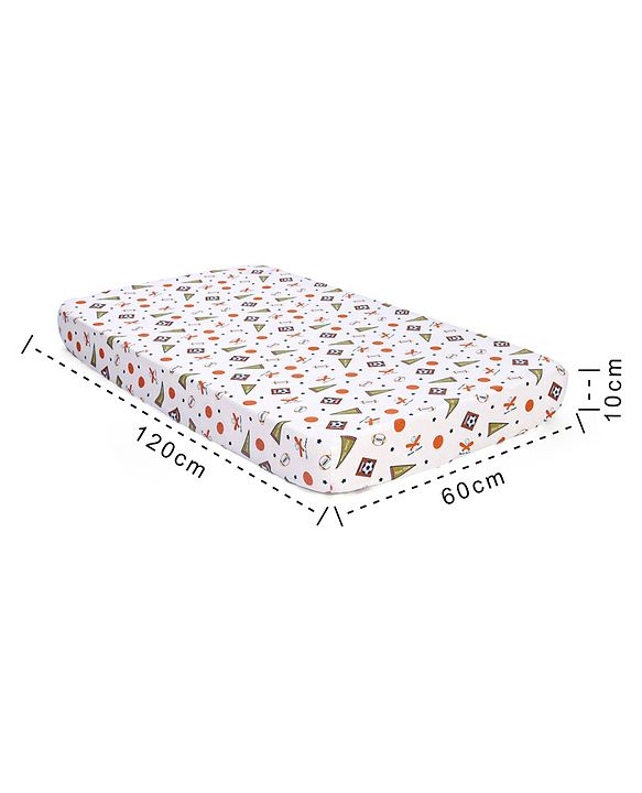 Babyhug Premium 100% Cotton Fitted Crib Sheet Sports Print Regular - White