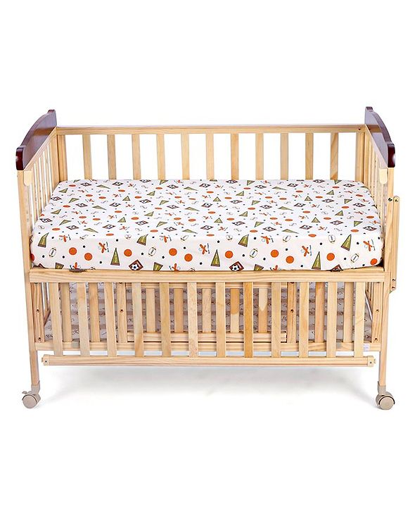 Babyhug Premium 100% Cotton Fitted Crib Sheet Sports Print Regular - White