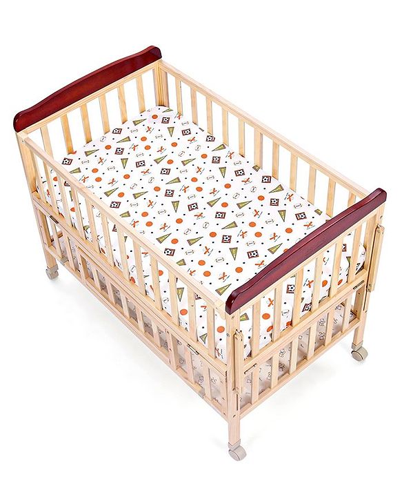 Babyhug Premium 100% Cotton Fitted Crib Sheet Sports Print Regular - White