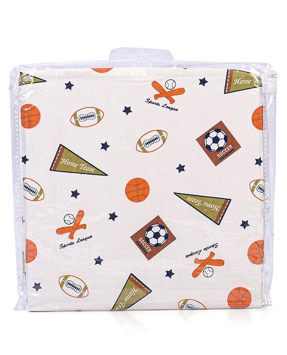 Babyhug Premium 100% Cotton Fitted Crib Sheet Sports Print Regular - White