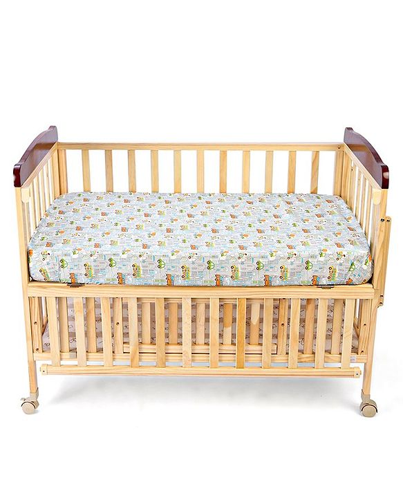 Babyhug Premium 100% Cotton Fitted Crib Sheet Transport Print Small - Blue