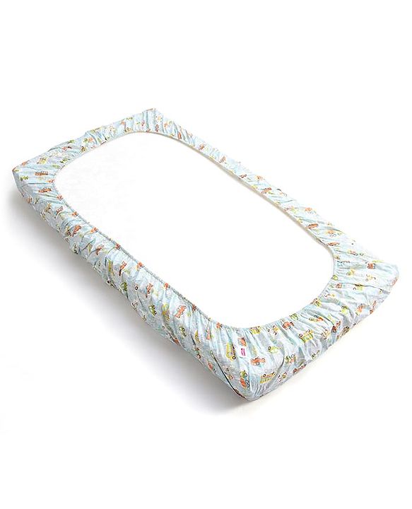 Babyhug Premium 100% Cotton Fitted Crib Sheet Transport Print Small - Blue
