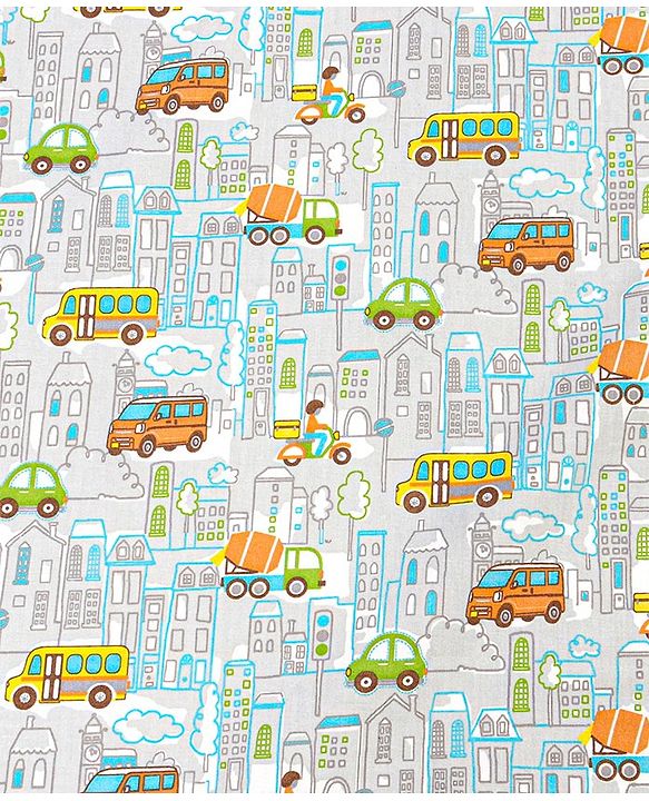 Babyhug Premium 100% Cotton Fitted Crib Sheet Transport Print Small - Blue