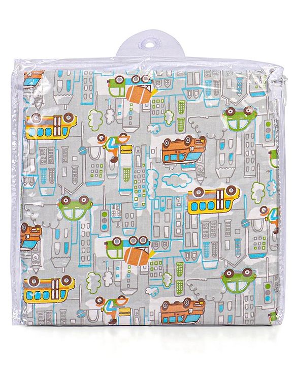 Babyhug Premium 100% Cotton Fitted Crib Sheet Transport Print Small - Blue