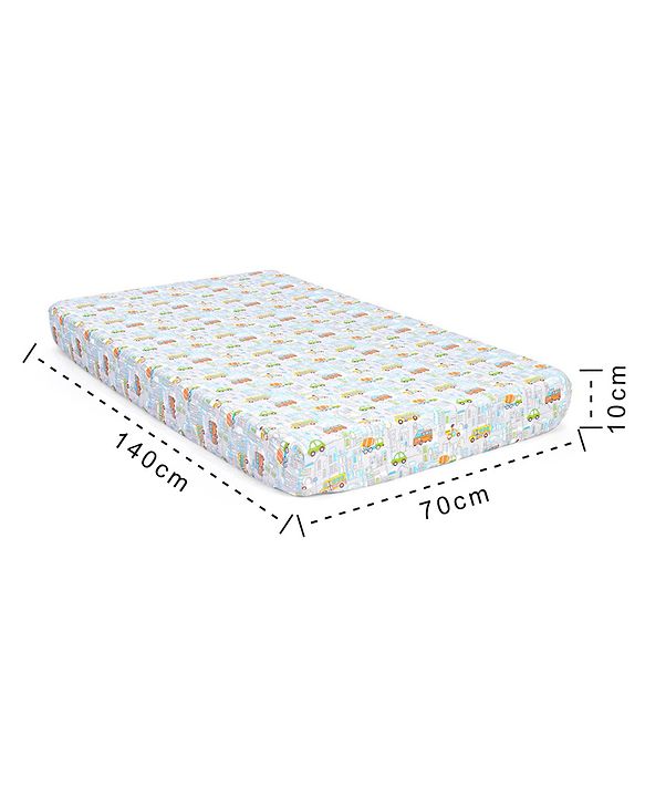 Babyhug Premium 100% Cotton Fitted Crib Sheet Transport Print Large - Blue| Gentle on Babies Skin| Cozy Sleeping Environment| Versatile Use| 100% Cotton| Elastic Borders| Machine Washable