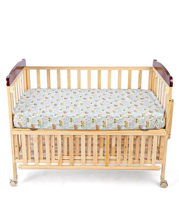 Babyhug Premium 100% Cotton Fitted Crib Sheet Transport Print Large - Blue| Gentle on Babies Skin| Cozy Sleeping Environment| Versatile Use| 100% Cotton| Elastic Borders| Machine Washable