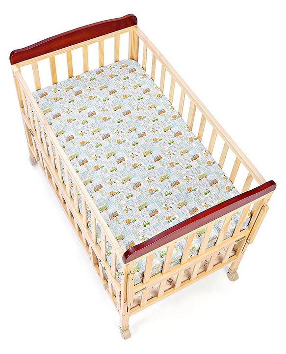 Babyhug Premium 100% Cotton Fitted Crib Sheet Transport Print Large - Blue| Gentle on Babies Skin| Cozy Sleeping Environment| Versatile Use| 100% Cotton| Elastic Borders| Machine Washable