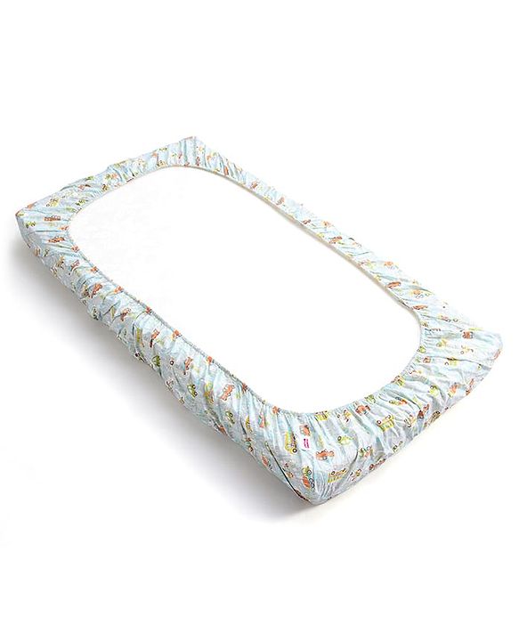 Babyhug Premium 100% Cotton Fitted Crib Sheet Transport Print Large - Blue| Gentle on Babies Skin| Cozy Sleeping Environment| Versatile Use| 100% Cotton| Elastic Borders| Machine Washable