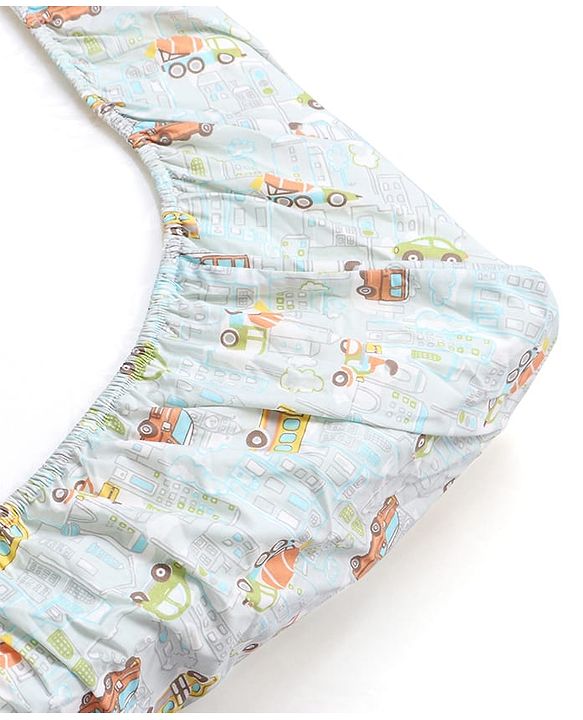 Babyhug Premium 100% Cotton Fitted Crib Sheet Transport Print Large - Blue| Gentle on Babies Skin| Cozy Sleeping Environment| Versatile Use| 100% Cotton| Elastic Borders| Machine Washable