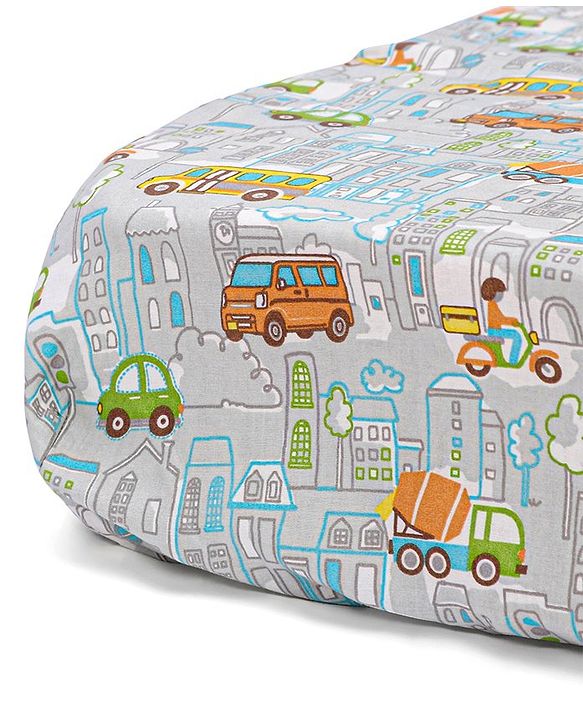 Babyhug Premium 100% Cotton Fitted Crib Sheet Transport Print Large - Blue| Gentle on Babies Skin| Cozy Sleeping Environment| Versatile Use| 100% Cotton| Elastic Borders| Machine Washable