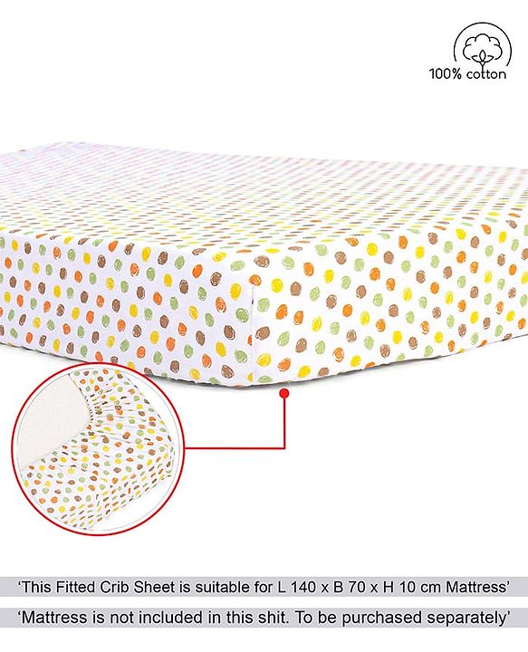 Babyhug Premium 100% Cotton Fitted Crib Sheet Polka Dots Large - Multicolor| Gentle on Babies Skin| Cozy Sleeping Environment| Versatile Use| 100% Cotton| Elastic Borders| Machine Washable