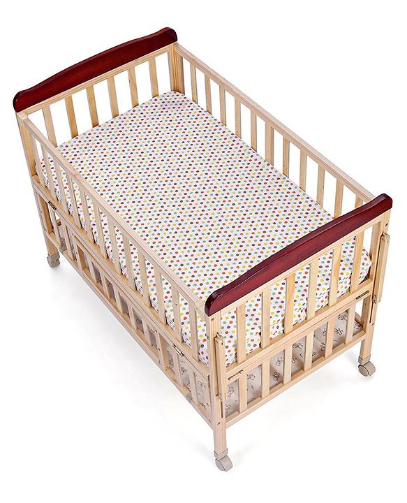 Babyhug Premium 100% Cotton Fitted Crib Sheet Polka Dots Large - Multicolor| Gentle on Babies Skin| Cozy Sleeping Environment| Versatile Use| 100% Cotton| Elastic Borders| Machine Washable