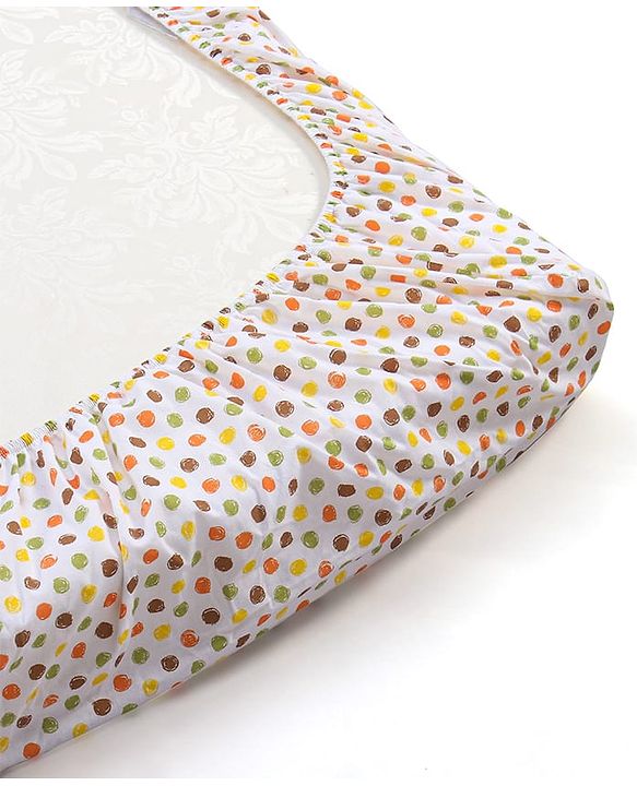 Babyhug Premium 100% Cotton Fitted Crib Sheet Polka Dots Large - Multicolor| Gentle on Babies Skin| Cozy Sleeping Environment| Versatile Use| 100% Cotton| Elastic Borders| Machine Washable