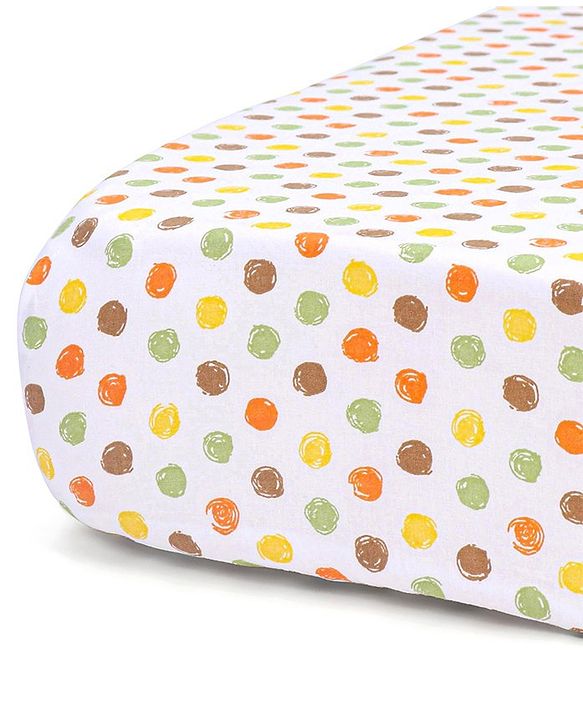 Babyhug Premium 100% Cotton Fitted Crib Sheet Polka Dots Large - Multicolor| Gentle on Babies Skin| Cozy Sleeping Environment| Versatile Use| 100% Cotton| Elastic Borders| Machine Washable