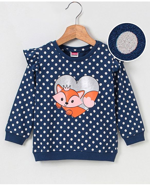 Babyhug Full Sleeves Sweatshirt With Frill Detailing Fox Graphics - Limoges Aop
