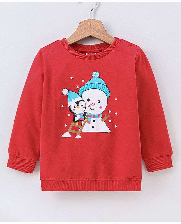 Babyhug Full Sleeves Sweatshirts Snowman Print - Red