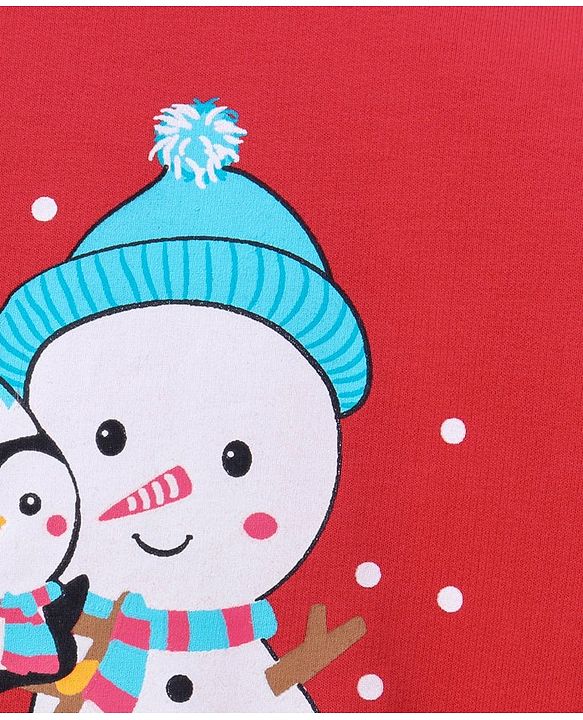Babyhug Full Sleeves Sweatshirts Snowman Print - Red