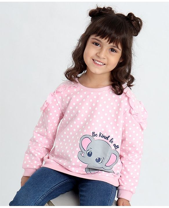 Babyhug Full Sleeves Sweatshirt With Elephant Graphics - Pink