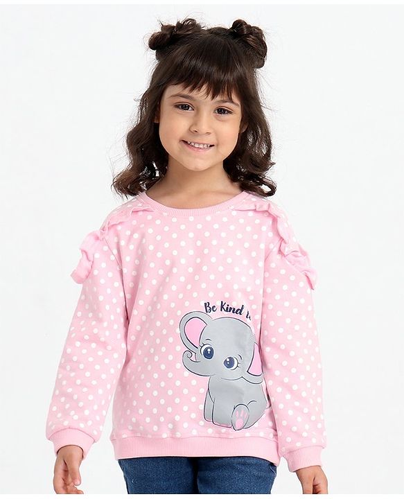 Babyhug Full Sleeves Sweatshirt With Elephant Graphics - Pink